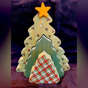 Hand made, hand painted, wooden fitted Christmas tree table decor